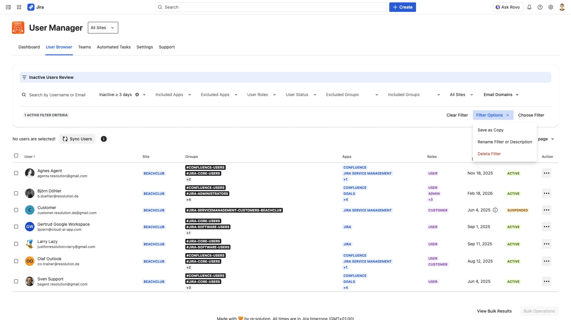 Filter Options dropdown without unsaved changes