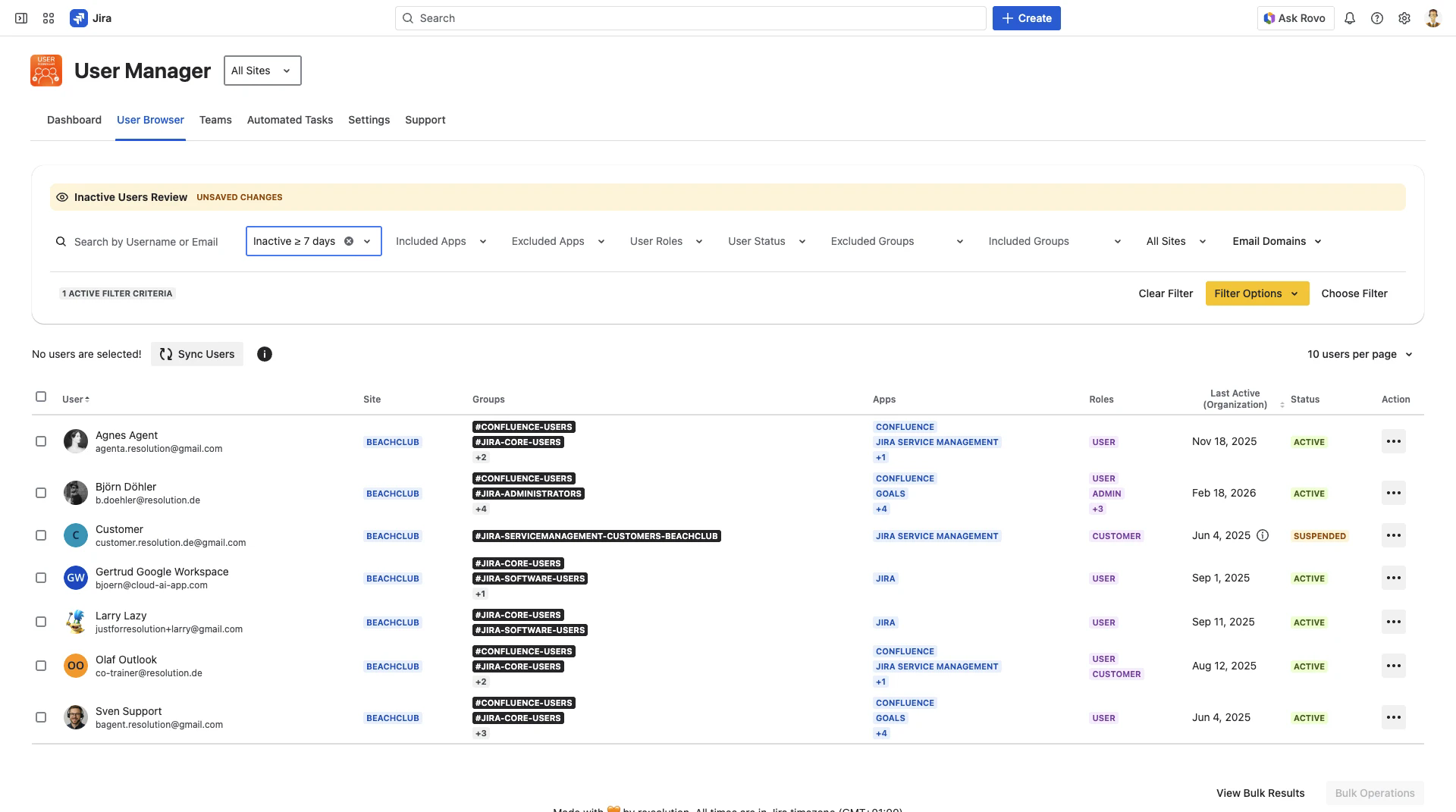 UNSAVED CHANGES indicator next to filter name