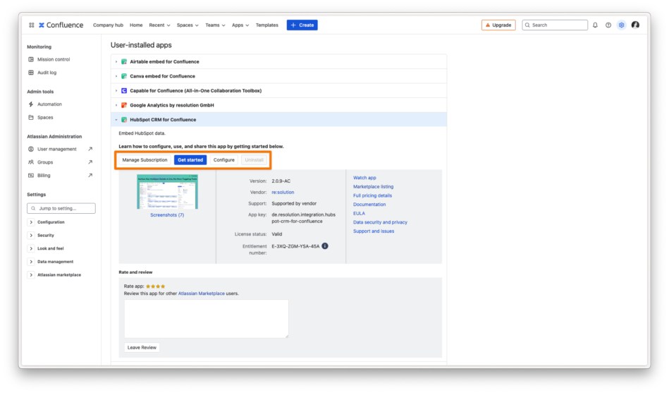 Delete from Confluence HubSpot for Confluence Annotated.webp