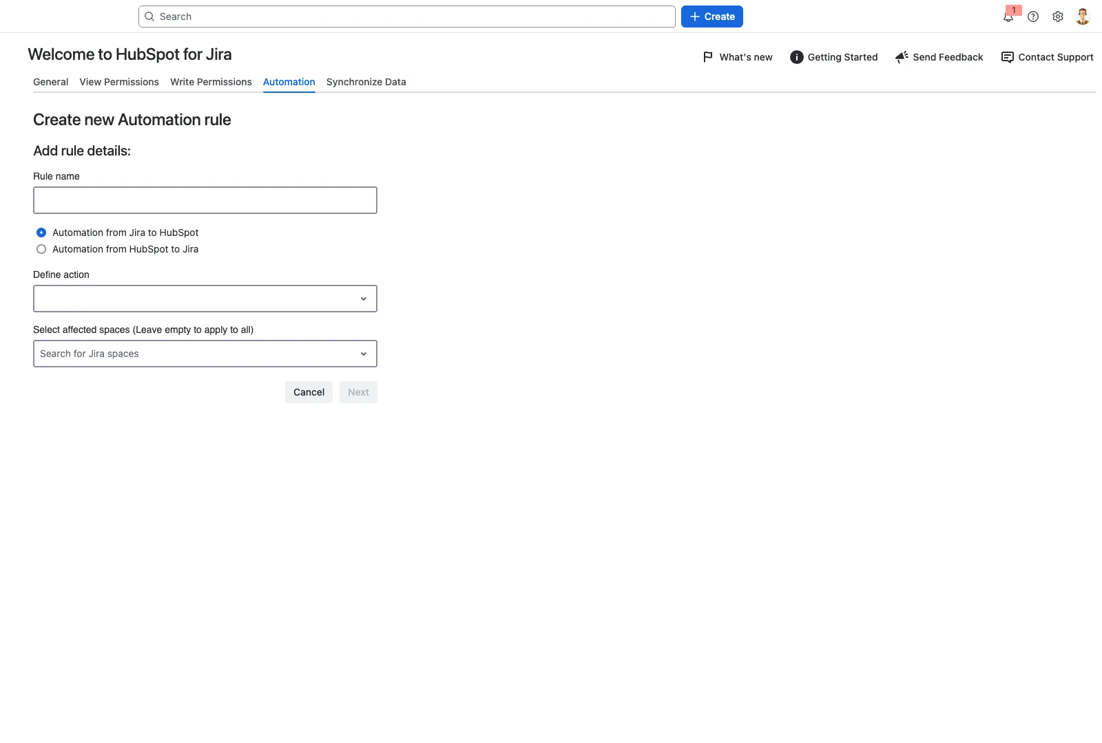 Create new Automation rule form