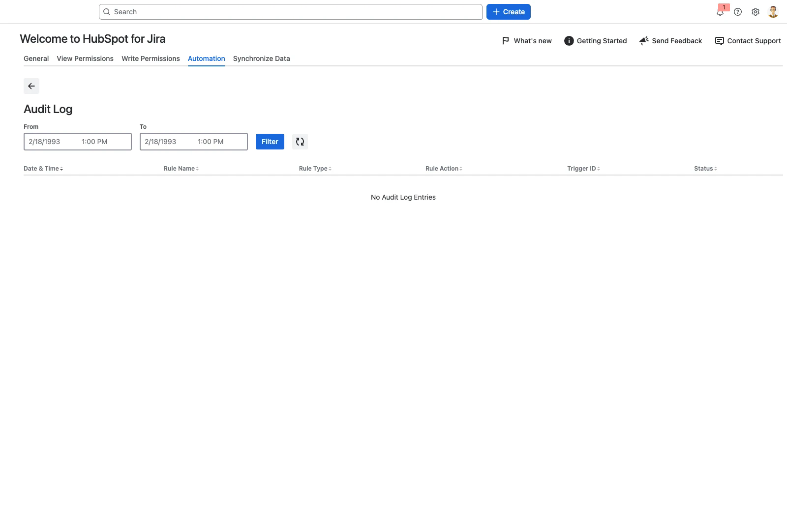 Audit Log showing filters and the entry table