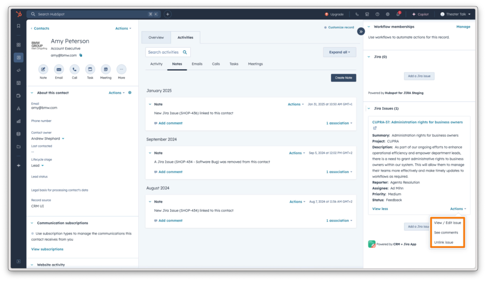 Access Jira issue HubSpot for Jira Annotated.webp