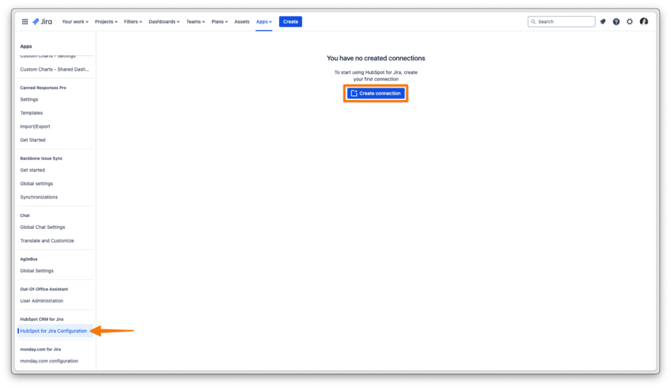 create connection HubSpot for Jira Annotated.webp