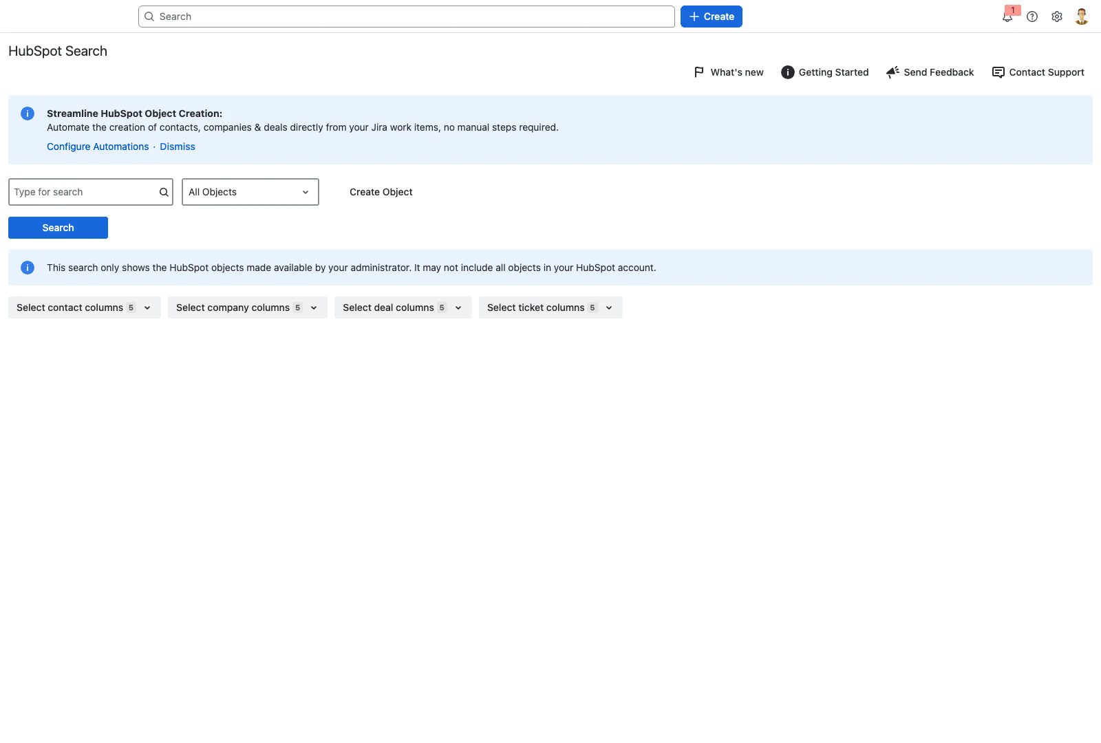 HubSpot Search page in Jira