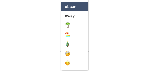 Emoji options for the Out of Office mention tag