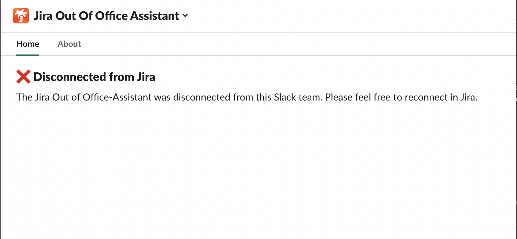 Disconnected from Jira warning in the app for Slack