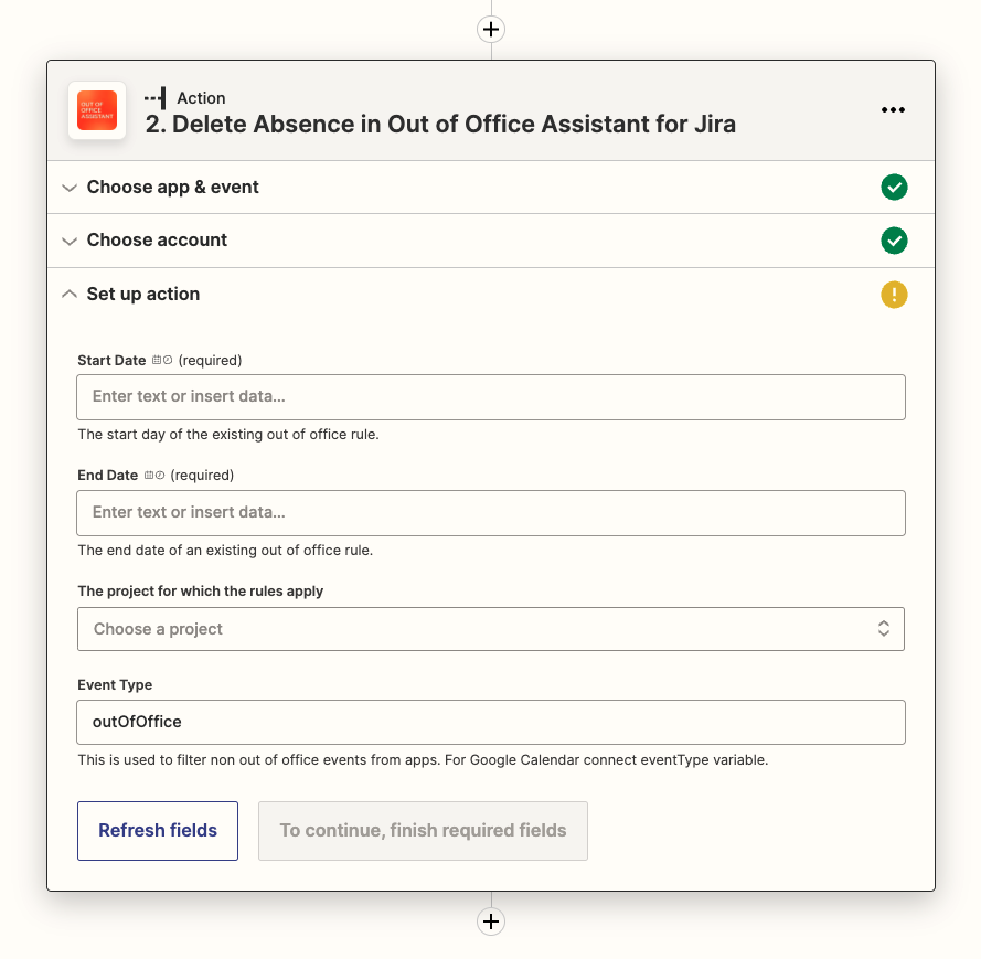 Deleting an absence with the Zapier action builder