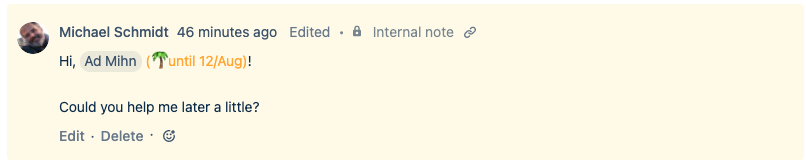 Out of Office Mention tag in a Jira comment