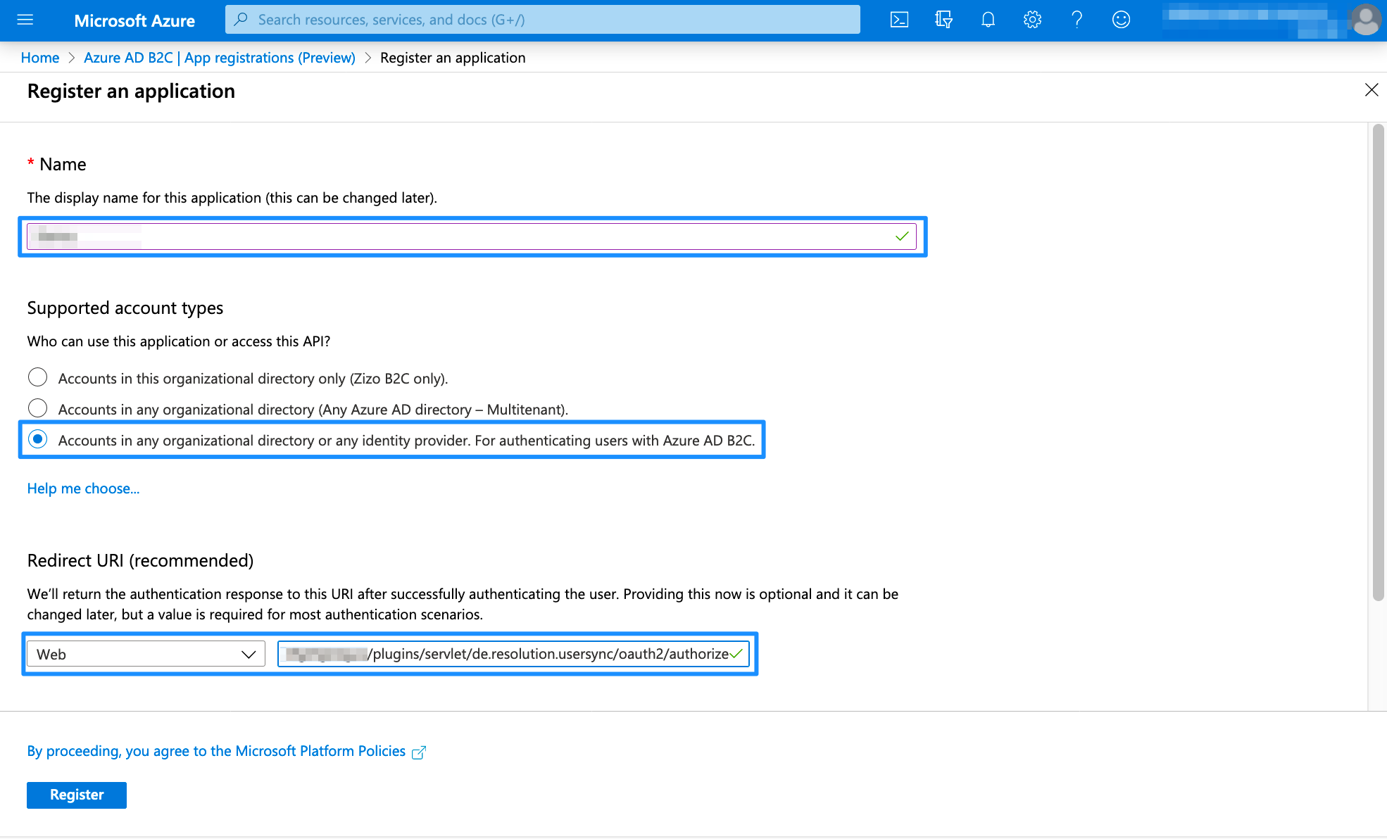 Azure AD B2C Register an app