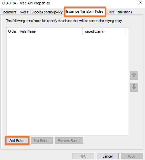 Open the Issuance Transform Rules tab and click on Add Rule