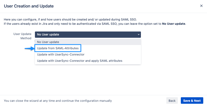 Update from SAML Attributes