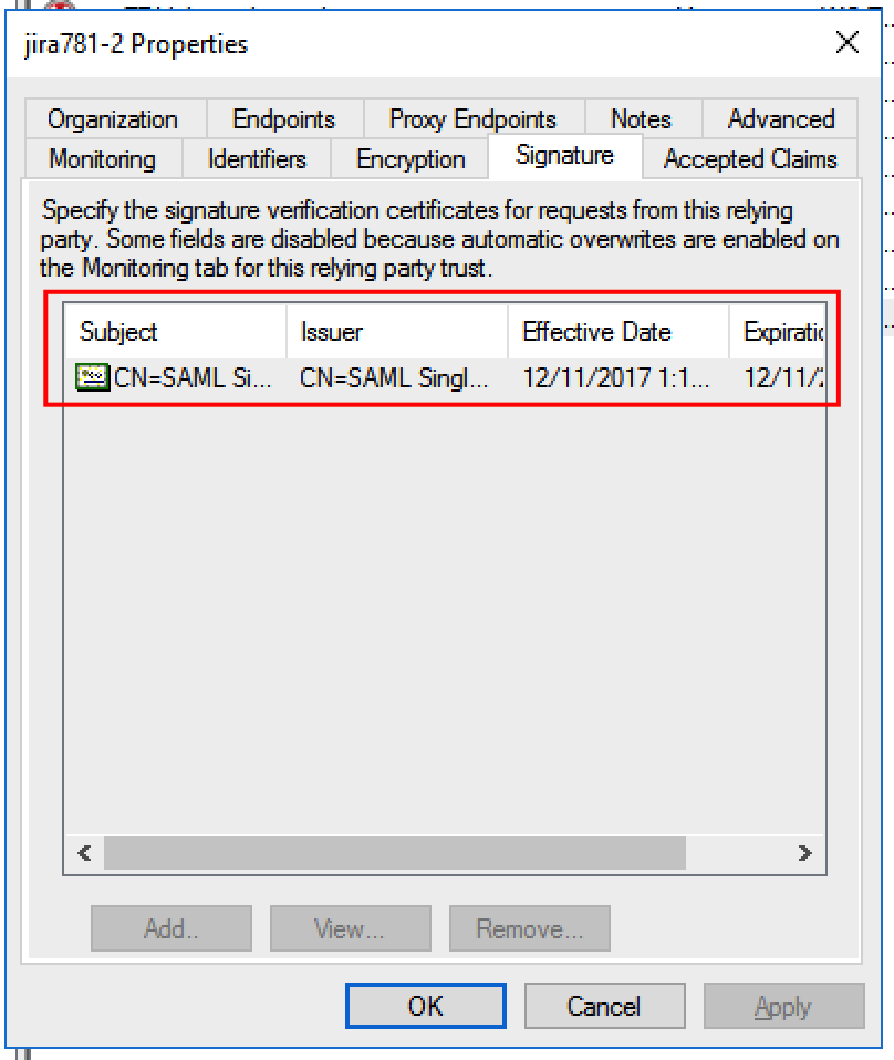 check that the signing certificate and the logout endpoints are included in the configuration