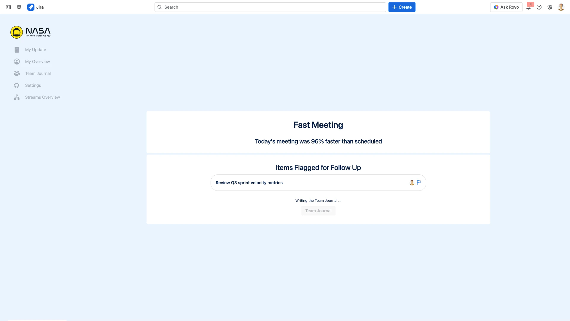 Ending the Team Meeting saves results to the Team Journal