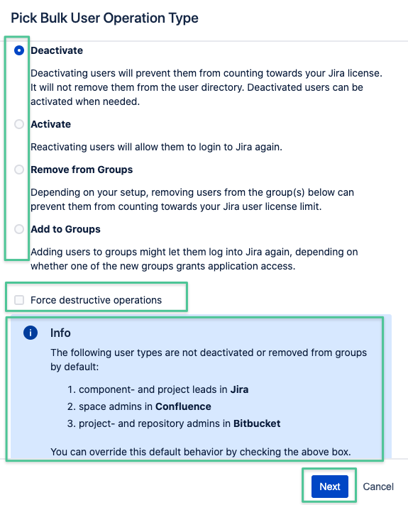 Pick one of the bulk user operation types and click on Next