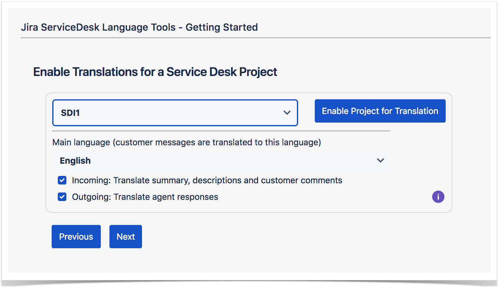 Enable Translation for Service Desk Projects